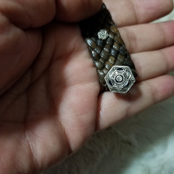 LEATHER 18/14K ANTIQUE DIAMOND SAPPHIRE BRACELET - Picture 7 of 11